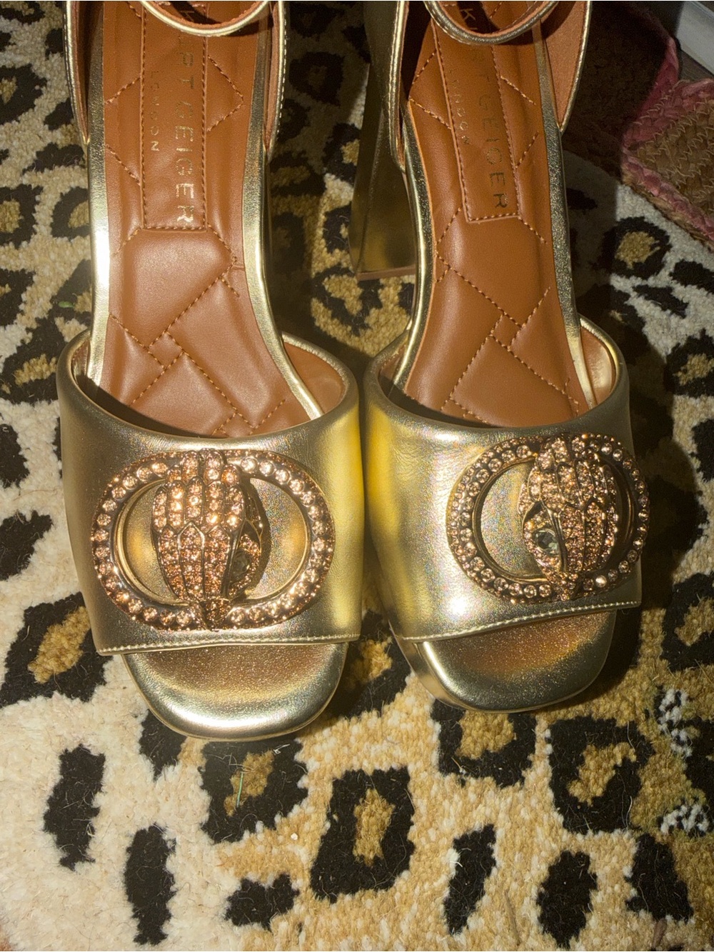 Kurt Geiger Metallic Gold Platform Heels with Crystal Buckle - Picture 4 of 6